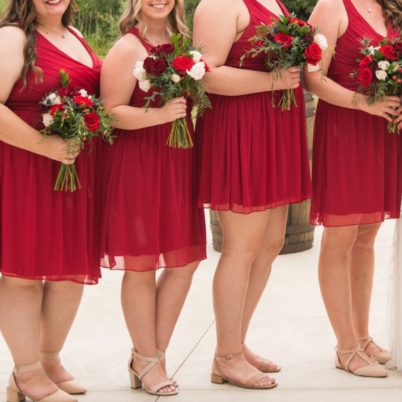 David's Bridal chiffon short-length bridesmaid dress with crisscross back - Picture 3 of 5